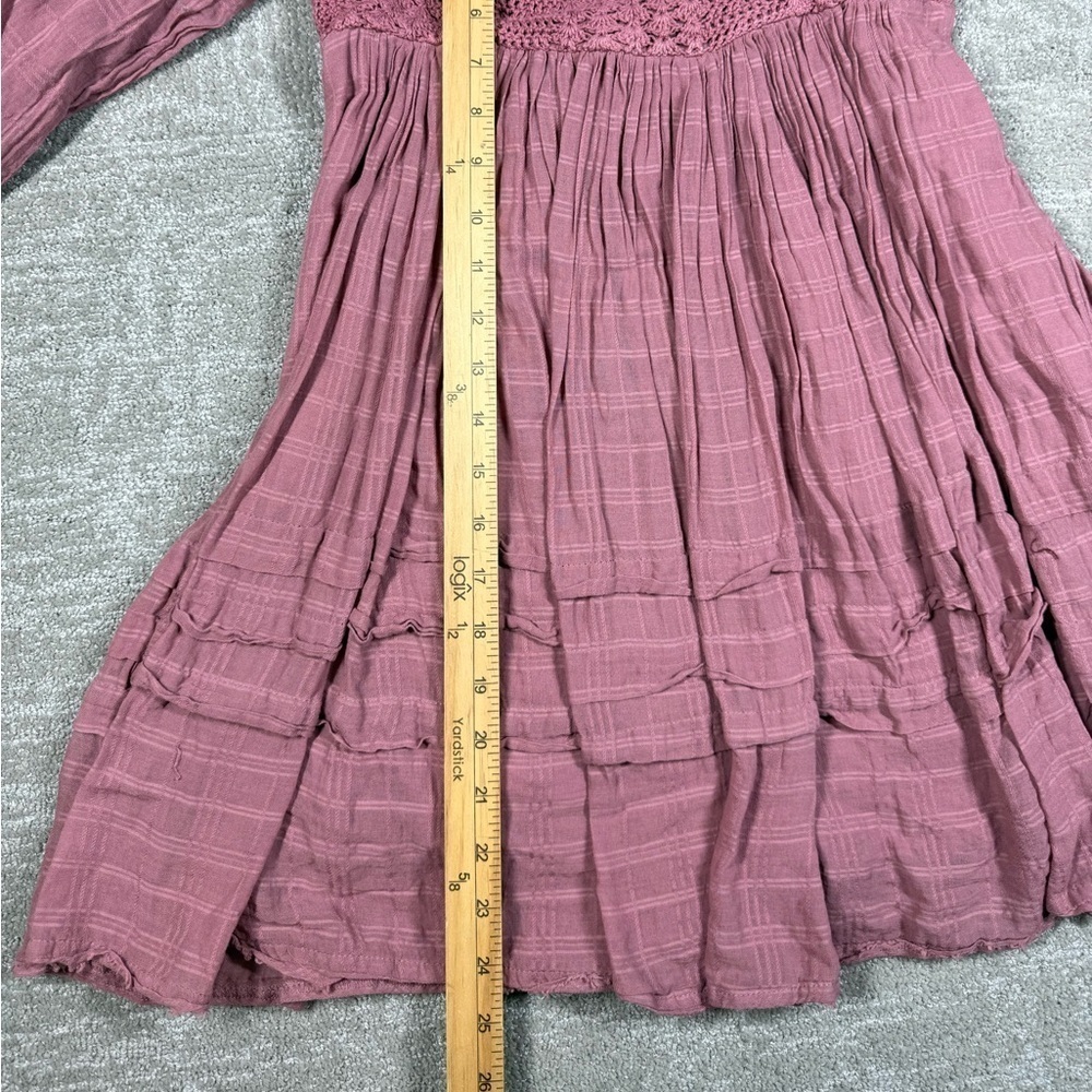 Free People Ari Mini Dress Smocked Babydoll Balloon Sleeve Mauve Boho Sz XS - Picture 4 of 6